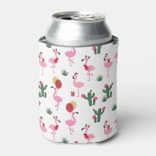 Christmas Flamingo Party Holidays Can Cooler