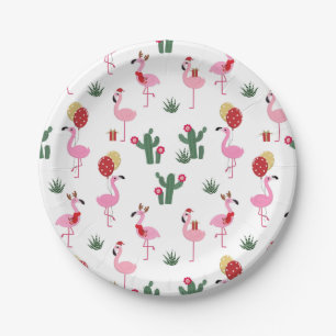 Christmas Flamingo Party   Holidays Paper Plate
