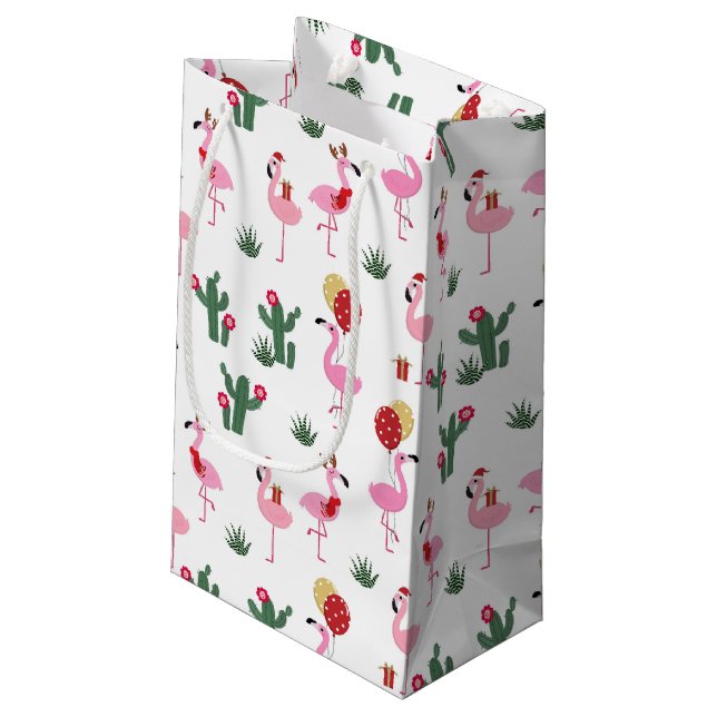Christmas Flamingo Party | Holidays Small Gift Bag (Back Angled)