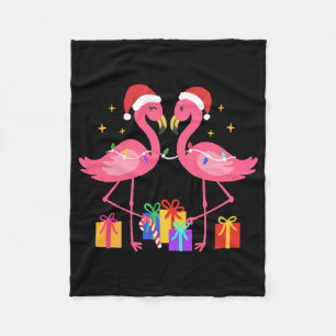 Christmas Flamingo Santa Hat Fleece Blanket