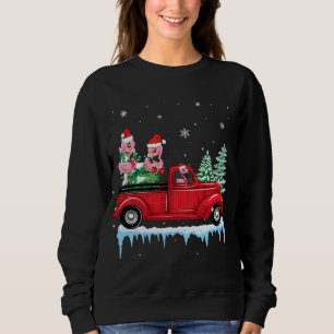 Christmas Flamingo Santa Hat Riding Red Truck Xmas Sweatshirt