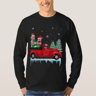 Christmas Flamingo Santa Hat Riding Red Truck Xmas T-Shirt