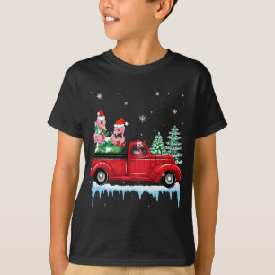 Christmas Flamingo Santa Hat Riding Red Truck Xmas T-Shirt