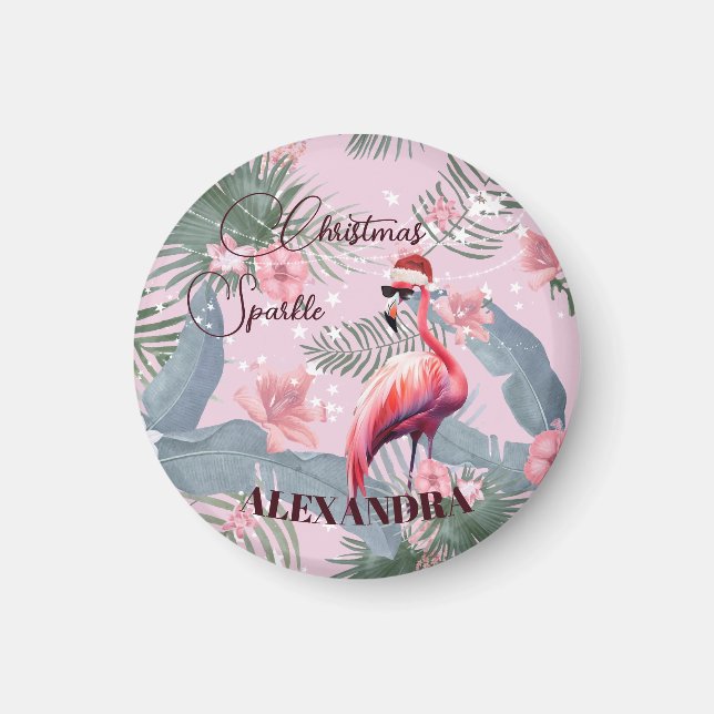 Christmas Flamingo Santa Hat Tropical  Magnet (Front)