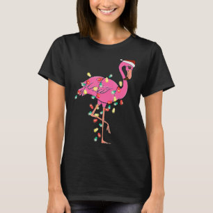 Christmas Flamingo Santa Hat Xmas Lights Flamingo  T-Shirt