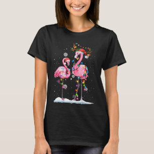Christmas Flamingo Santa Hat Xmas Lights Flamingo T-Shirt