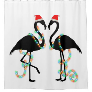 christmas flamingo santa shower curtain