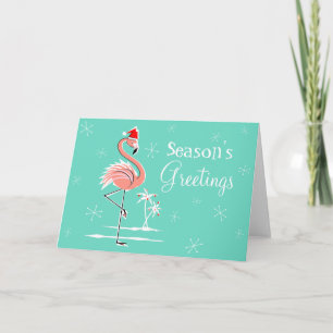 Christmas Flamingo Season's Greetings horizontal Holiday Card