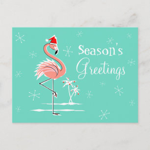 Christmas Flamingo Season's Greetings horizontal Holiday Postcard