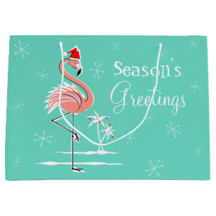 Christmas Flamingo Season's Greetings large Gift Bag