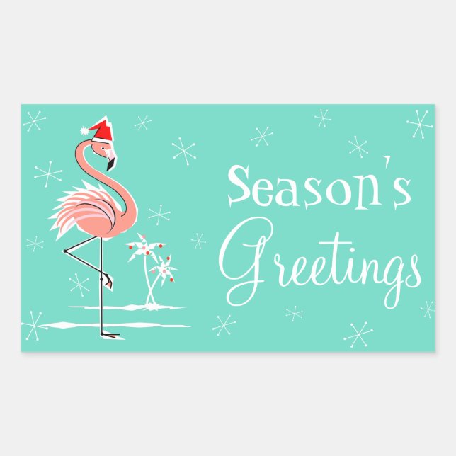 Christmas Flamingo Season's Greetings rectangle Rectangular Sticker (Front)