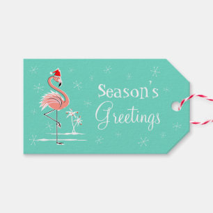 Christmas Flamingo side Season's Greetings Gift Tags