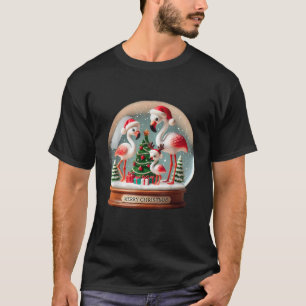 Christmas Flamingo Snow Globe Scene Family Holiday T-Shirt