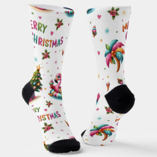 Christmas Flamingo Socks, Tropical Chrismas Socks