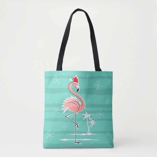 Christmas Flamingo Stripe all over tote (Front)