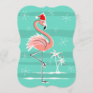 Christmas Flamingo Stripe invitation vertical