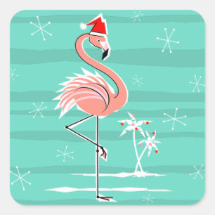 Christmas Flamingo Stripe sticker square
