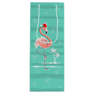Christmas Flamingo Stripe wine gift bag