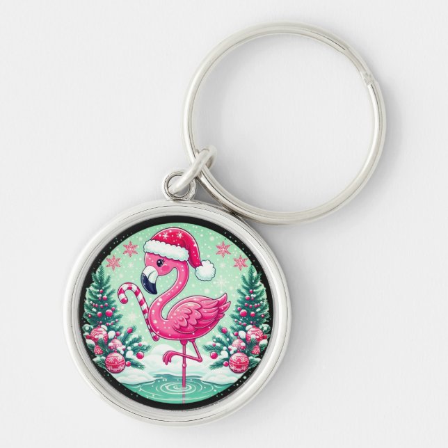 Christmas Flamingo Sublimation Clipart-10424 Key Ring (Front)