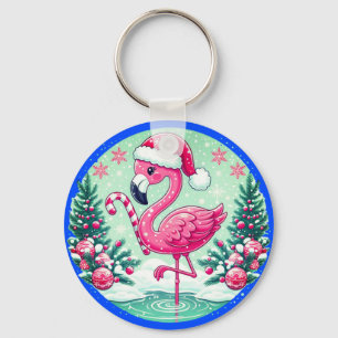 Christmas Flamingo Sublimation Clipart-10424 Key Ring