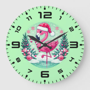 Christmas Flamingo Sublimation Clipart-10424 Large Clock