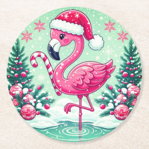 Christmas Flamingo Sublimation Clipart-10424 Round Paper Coaster