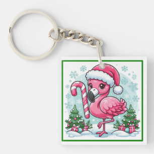 Christmas Flamingo Sublimation Clipart Key Ring