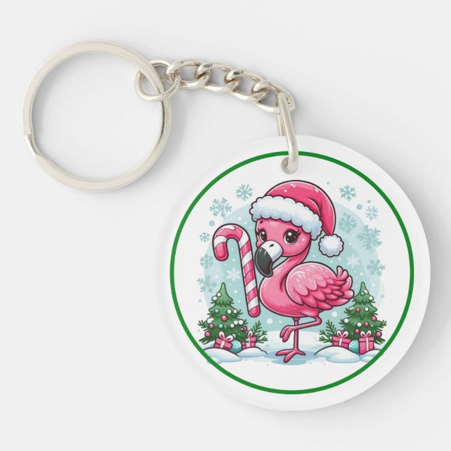 Christmas Flamingo Sublimation Clipart  Key Ring (Front)