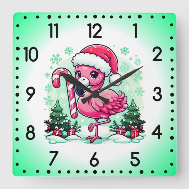 Christmas Flamingo Sublimation Clipart  Square Wall Clock (Front)