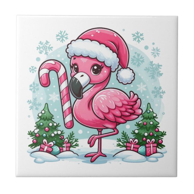 Christmas Flamingo Sublimation Clipart  Tile (Front)