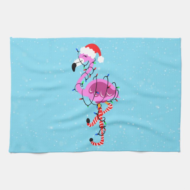 Christmas Flamingo Tea Towel (Horizontal)