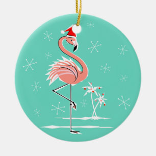 Christmas Flamingo Text ornament round