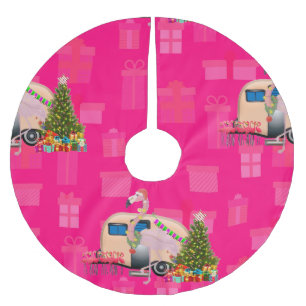 christmas flamingo trailer brushed polyester tree skirt