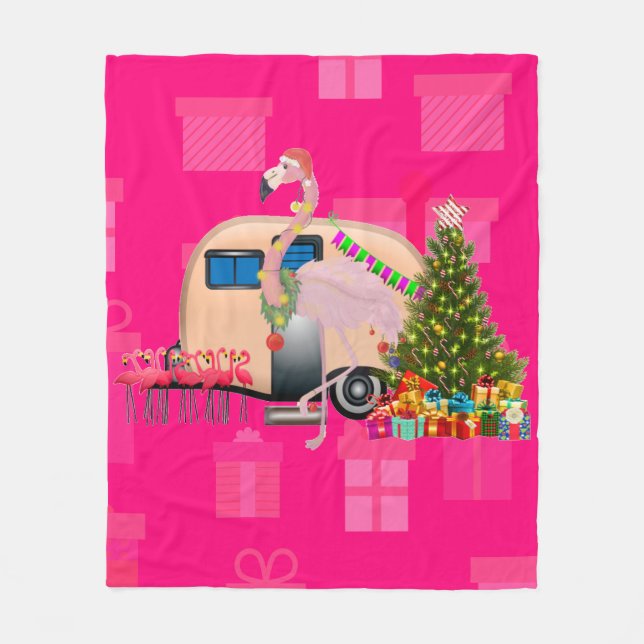 christmas flamingo trailer fleece blanket (Front)