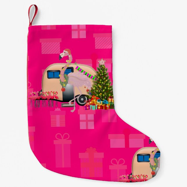christmas flamingo trailer small christmas stocking (Front)