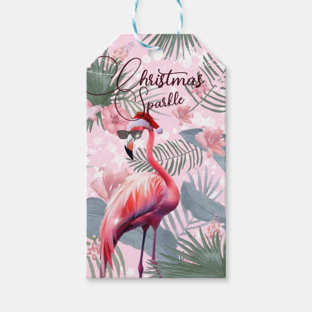 Christmas Flamingo Tropical Lights  Gift Tags (Front)