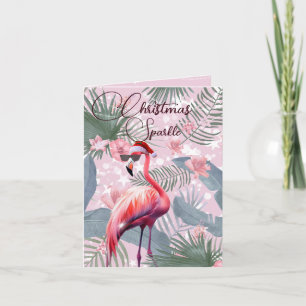 Christmas Flamingo Tropical Lights Greeting  Holiday Card
