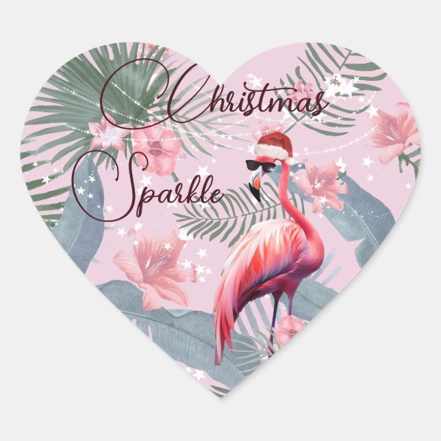 Christmas Flamingo Tropical Personal  Heart Sticker (Front)