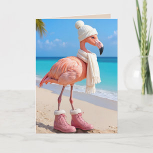 Christmas Flamingo Wearing Winter Attire Card