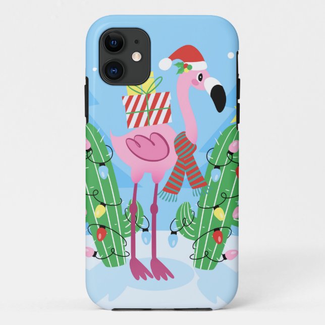 Christmas Flamingo with Cactus Case-Mate iPhone Case (Back)