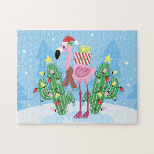 Christmas Flamingo with Cactus Jigsaw Puzzle