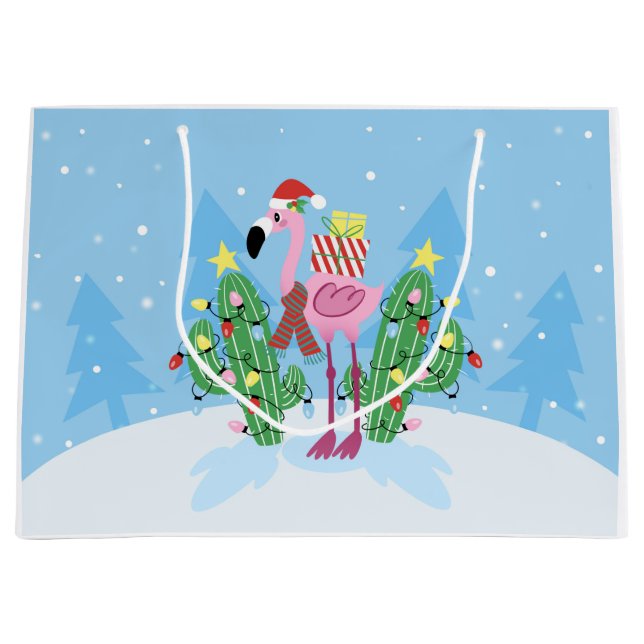 Christmas Flamingo with Cactus Large Gift Bag (Front)