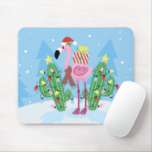 Christmas Flamingo with Cactus Mouse Mat