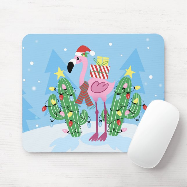 Christmas Flamingo with Cactus Mouse Mat (With Mouse)