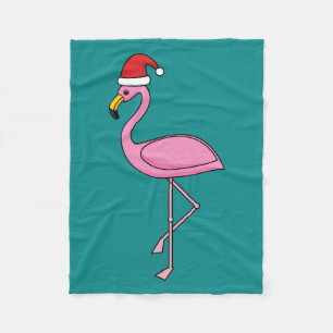 Christmas Flamingo with Santa Hat Fleece Blanket