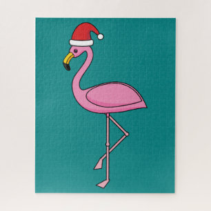 Christmas Flamingo with Santa Hat Jigsaw Puzzle