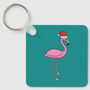 Christmas Flamingo with Santa Hat Key Ring