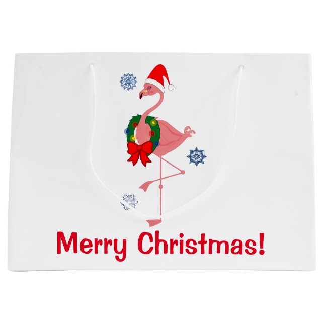 Christmas Flamingo with Santa Hat Large Gift Bag (Front)