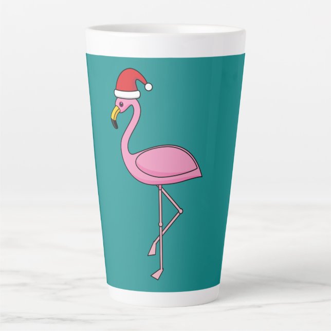 Christmas Flamingo with Santa Hat Latte Mug (Front)