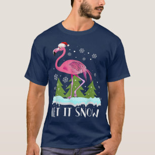 Christmas Flamingo With Santa Hat Let It Snow Paja T-Shirt